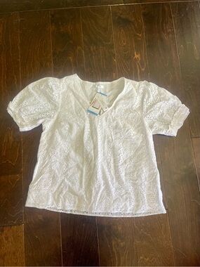 Women’s Draper James White Eyelet Puff-Sleeve Blouse